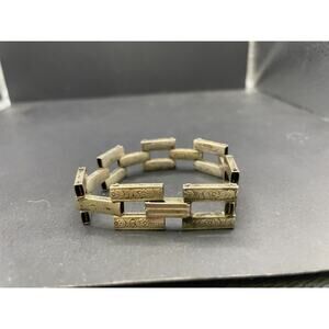 Vtg 925 Sterling Silver Marked Brick Link Style Floral Etched Bracelet Sz 6.5"